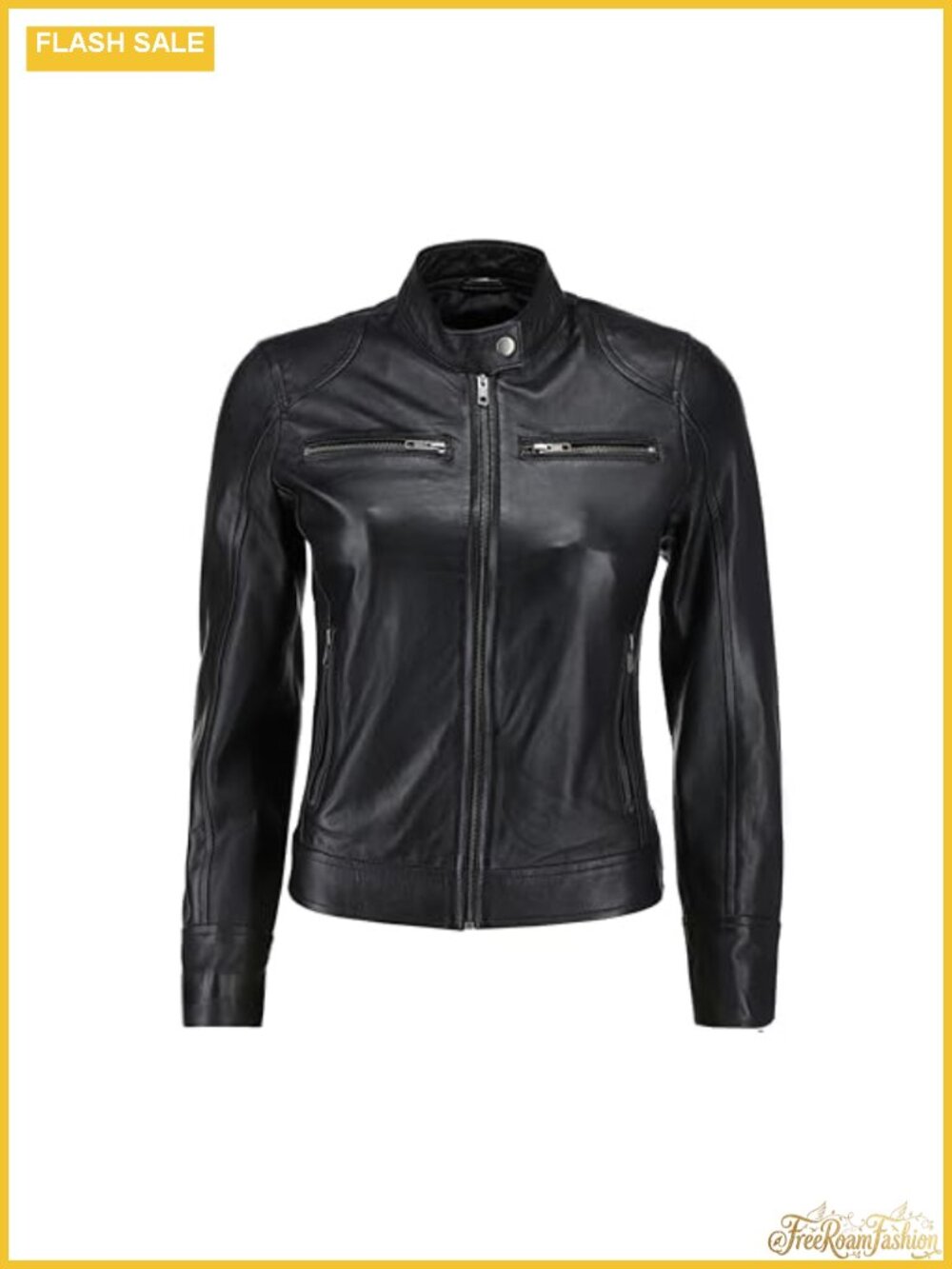 Genuine Leather Moto Jacket Womens Zip Quilted Cafe Racer
